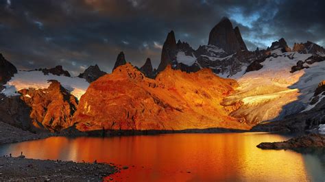 patagonia argentina lake mountain dawn snow wallpaper nature