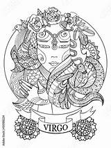 Coloring Virgo Zodiac Sign Book Vector Adults Comp Contents Similar Search sketch template