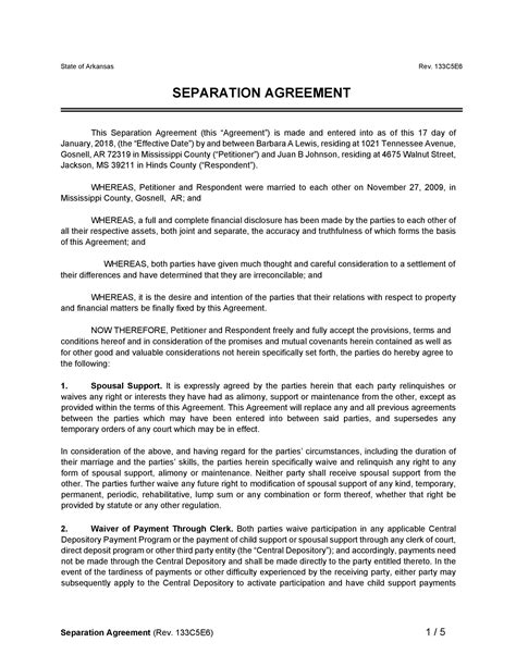 official separation agreement templates letters forms templatelab