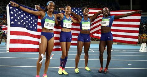 womens  relay team scores gold  earlier baton drop huffpost