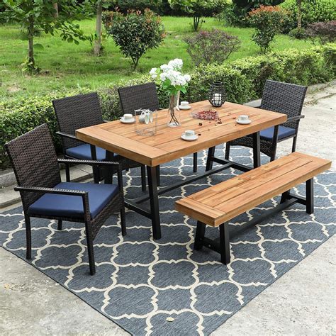 mf studio pcs patio dining set  pcs outdoor dining chairs pc acacia wood table  bench