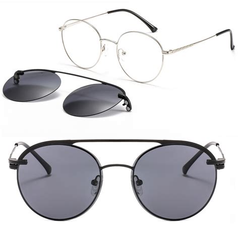 metal clip on prescription sunglasses round shape trendy eyeglasses