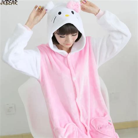 buy hot sale cute  kitty onesie pajamas  women unisex flannel funny