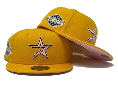 houston astros  world series yellow pink brim  era fitted hat