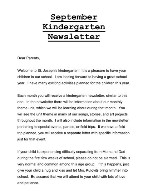 preschool september newsletter  word   formats