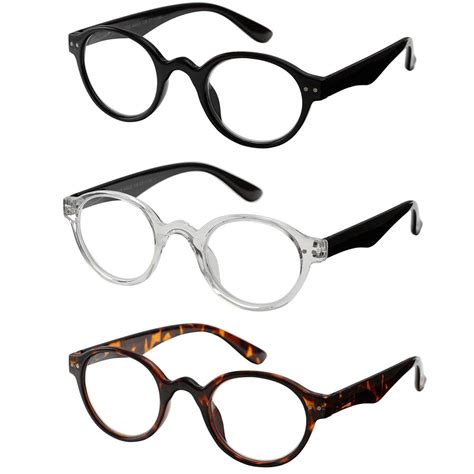 3 pack vintage round reading glasses spring hinges readers mens womens