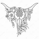 Skull Bull Indian Drawing Vector Tattoo Decorative Flowers Tribal Ethnic Getdrawings sketch template