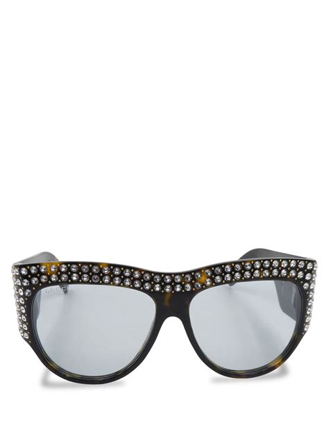 gucci tortoise acetate crystal gg0144s hollywood forever oversized
