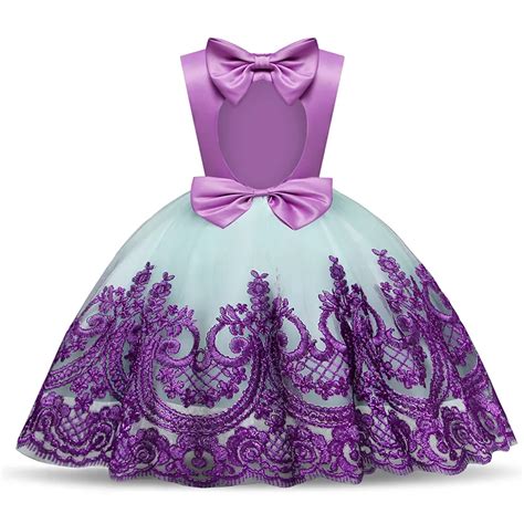 purple embroidery floral ball gown  baby girl birthday dress toddler
