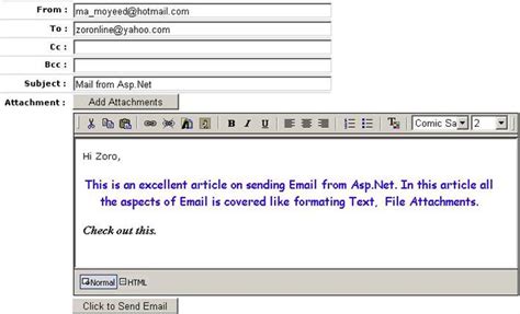 sending email  aspnet  formatted text editor  attachments