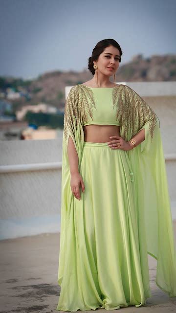 Raashi Khanna Glam Hot In Neon Green Long Skirt Cinehub
