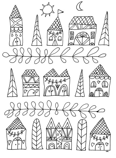 simple houses anti stress adult coloring pages page