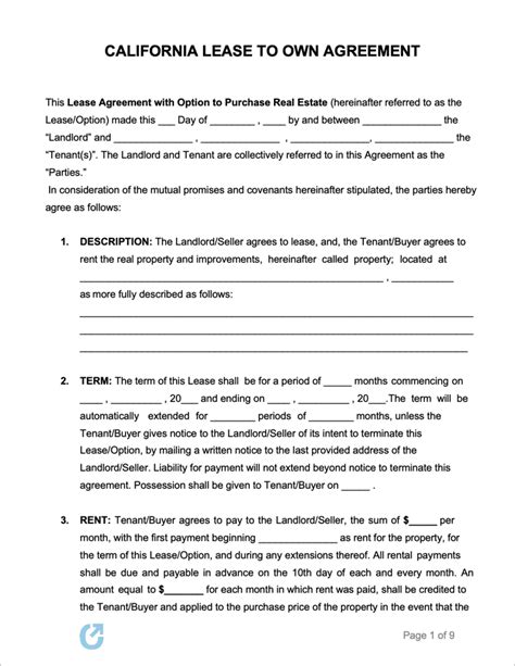 california lease   agreement  word rtf