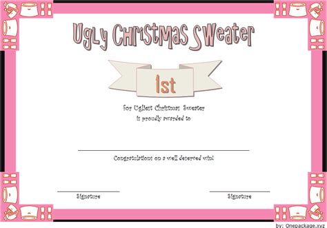 ugly christmas sweater award certificate template    package