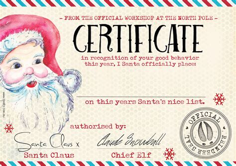 santa nice list certificate  printable