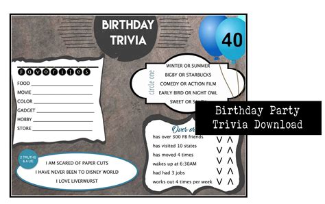 customized birthday trivia game  trivia questions etsy