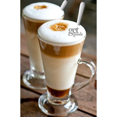 costa style tall clear latte glasses and spoons irish coffee cappuccino