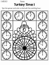 Kindergarten Worksheets Time Thanksgiving Math Color Turkey Clocks Activities Grade Spin Clock Matching Maths Choose Board 1st Spinner Learning sketch template
