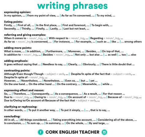 writing phrases included expressing opinion listing points referring