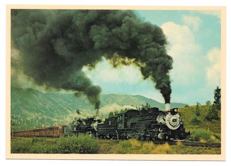 cumbres  toltec double steam engines   train rr  postcard