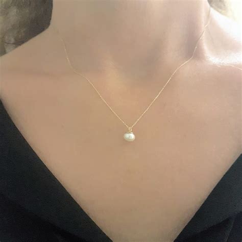 real solid gold pearl necklace  women mm pearl