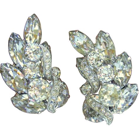 vintage eisenberg clear rhinestone clip earrings  chelseaantiques