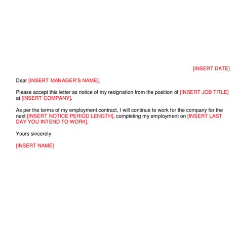 short notice resignation letters    format downloads