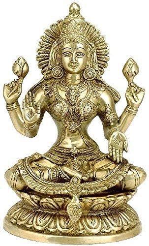 Devhandicrafts Yellow Vishnu Priya Goddess Lakshmi Brass Sculpture At