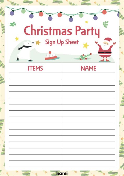 christmas party sign  sheet  teachers perfect  grades st