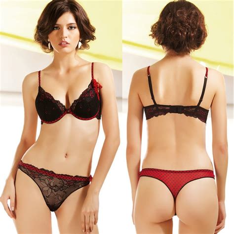 newest women push up bra sets sexy lace panties black and red seamless