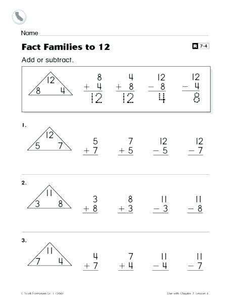 addition  subtraction fact families worksheets printable fact