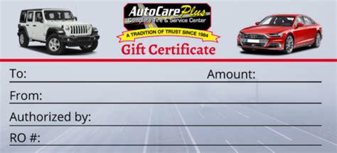 auto care  gift certificate auto care
