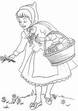 Hood Red Coloring Pages Riding Little Flowers Picking Color Getcolorings Getdrawings sketch template