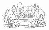 Coloring Lake House Illustration Forest Near Book sketch template