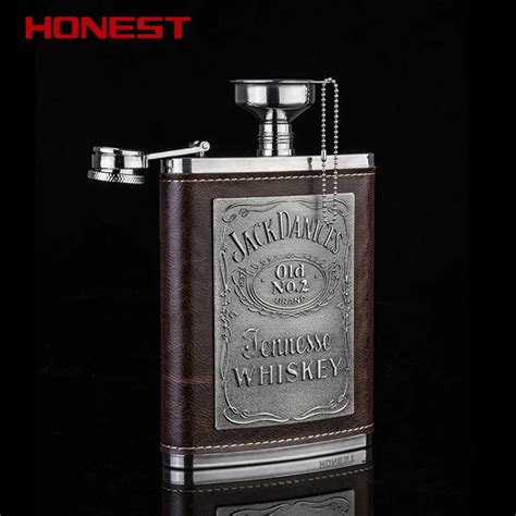 oz portable stainless steel  leather hip flask whiskey alcohol