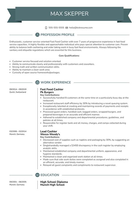 cashier job description resume sample