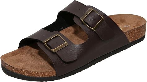 ownshoe mens arizona  strap metal adjustable buckles pu leather platform sandals slid  cork