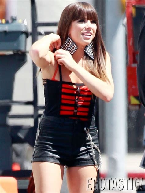 fashion model carly rae jepsen racy outfit on set of her