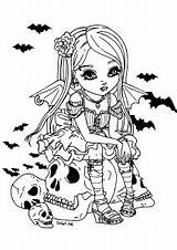Vampire Girl Little Halloween Coloring Pages Color Cute Adults Skull Pattern Sitting Big sketch template