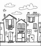 Coloring Town Pages Neighborhood City House Houses Shop Buildings Barber Western Adult Quilts Neighborhoods Getcolorings Colouring Printable Worksheets Simple Small sketch template