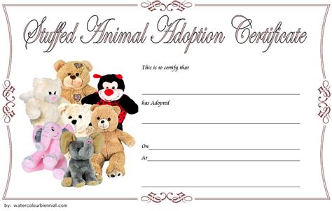 stuffed animal pet adoption certificate template   birth