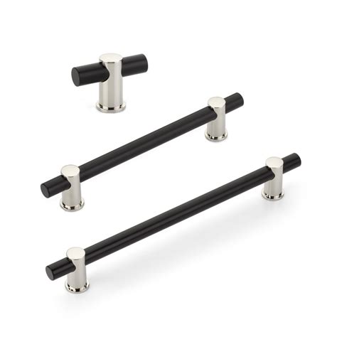 Matte Black And Polished Nickel Fancy Round T Bar Cabinet Knobs And