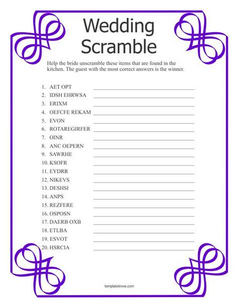 bridal shower games printable template templates printable