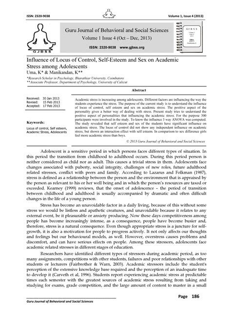 pdf influence of locus of control self esteem and sex on academic