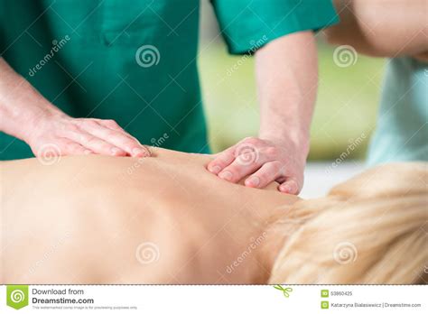 pleasant back massage stock image image of physiotherapist 53860425
