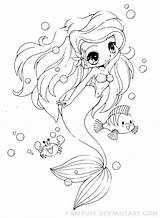 Mermaid Coloring Pages Girl Cool Getcolorings Little Yampuff Ariel sketch template