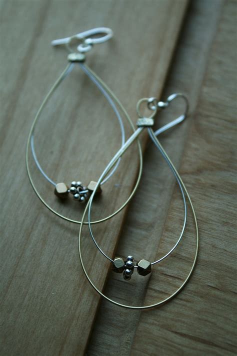 items similar   string earrings mixed metal delicate teardrop earrings upcycled