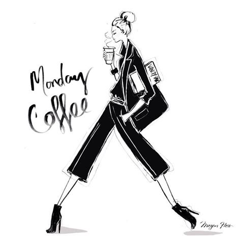 monday coffee by megan hess illustration ファッションアート、オシャレ 女の子、フレンチスタイル