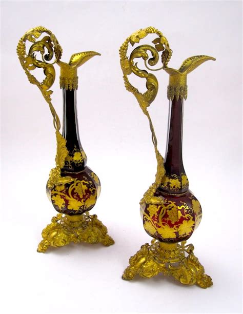 Pair Antique Bohemian Ruby Red Glass Vases In Sold Bohemian Glass