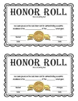 honor roll certificates gold silver    illustrated